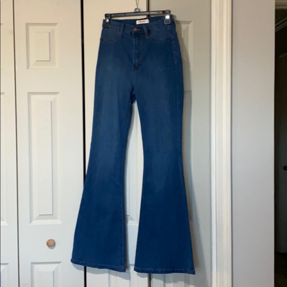 Vibrant bell bottom high waisted flare jeans sz 5